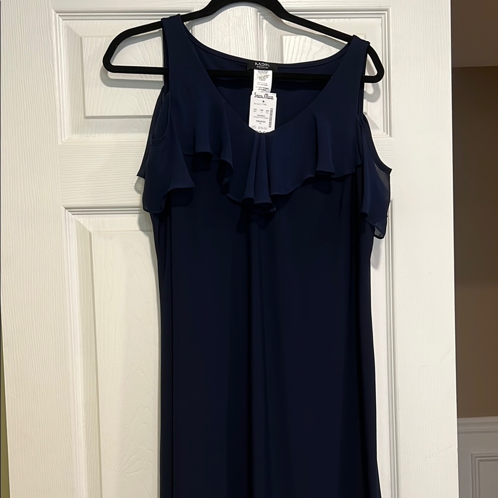 MSK Cold Shoulder Navy Dress with Ruffle Detail